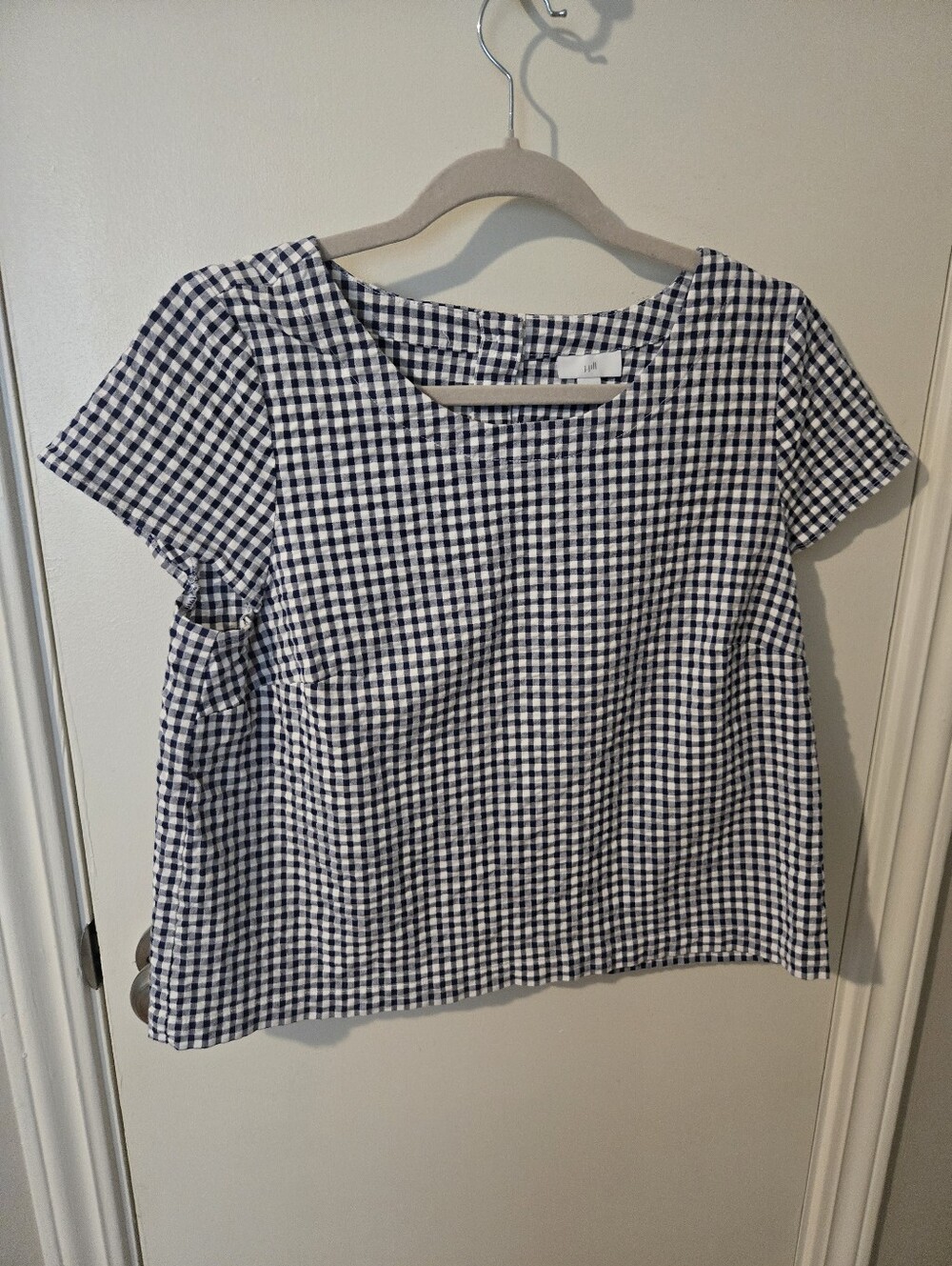 J. Jill Navy & White Gingham Short-Sleeve Top